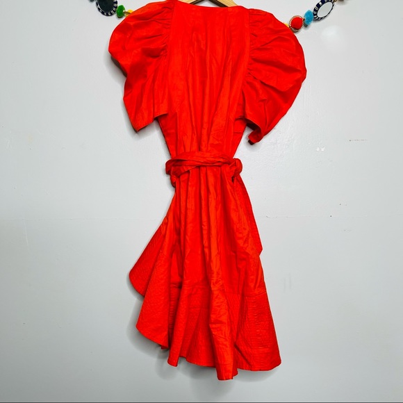 C/MEO COLLECTIVE motivations' Puff Sleeve Ruffle Hem Wrap Dress In Red - Picture 7 of 8